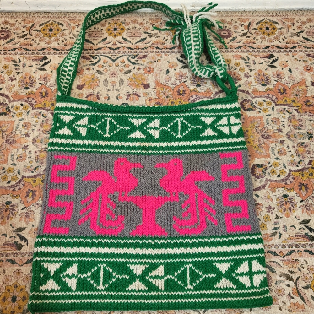 ☆ Rare Find ☆ Vintage Knit Tote Bag | Handmade | Zapotec | One of A Kind Find ♡